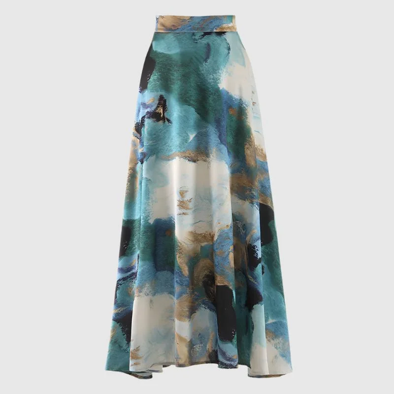 Women's Smooth High Waist Long Ink Print Skirt