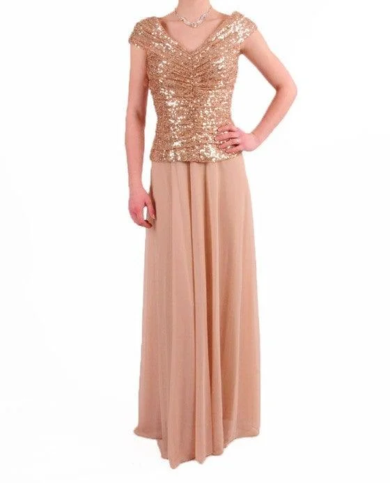 Cachet Long Formal Dress Cap Sleeve Evening Gown