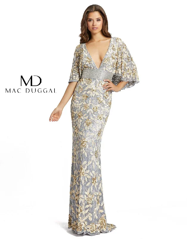 Mac Duggal Long Formal Cape Sleeve Evening Dress