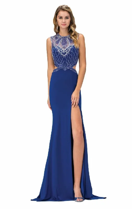 Elizabeth K - GL1328 Embellished Illusion Jewel Sheath Dress