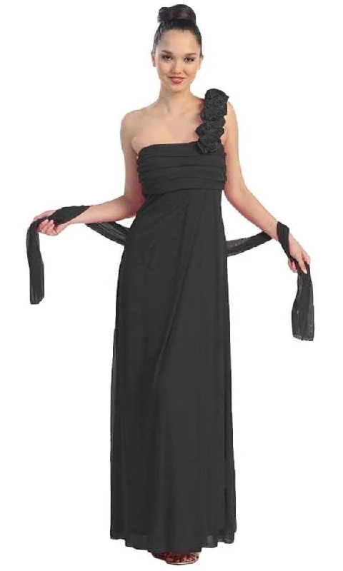 Eureka Fashion - Rosette Strap Chiffon Matte Jersey Column Dress 1701