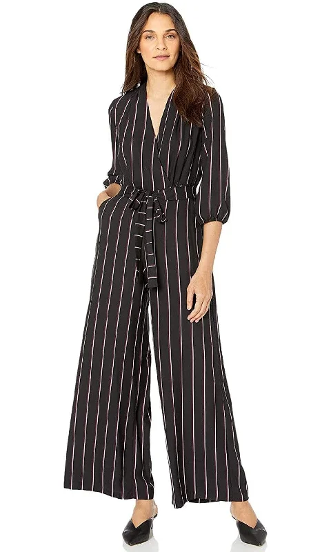 Gabby Skye - 91139MG Quarter Sleeve Stripe V-Neck Jumpsuit