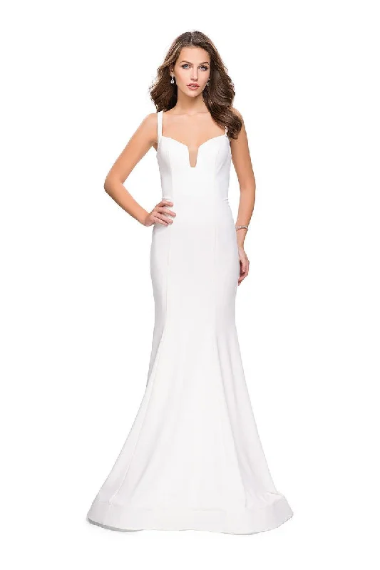 La Femme - 25651 Strappy Fitted V-Neck Trumpet Dress