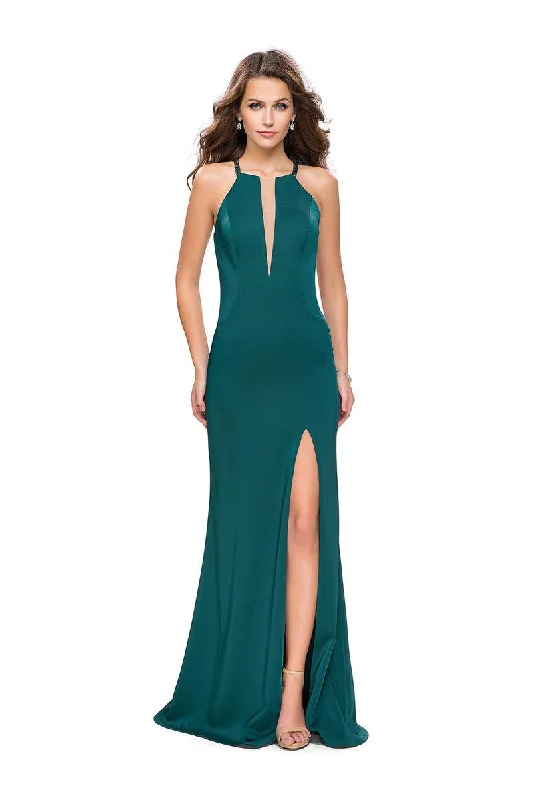 La Femme - 25669 Plunging Halter Fitted Dress