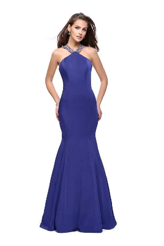 La Femme - 25763 Beaded Strappy Halter Mermaid Dress