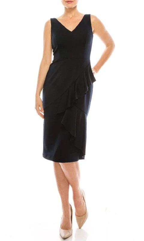 Maggy London - G3907M Sleeveless V Neck Ruffle Drape Sheath Dress