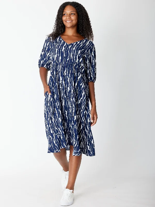 Billow Pocket Print Dress - Navy 30475