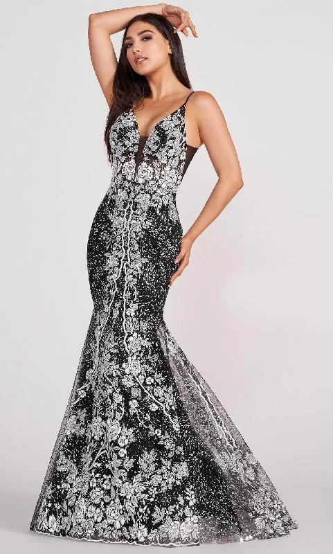 Ellie Wilde EW34132 - Floral V-Neck Evening Dress