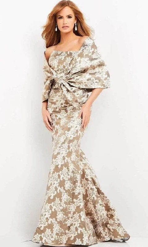 Jovani - 06760 Floral Strapless with Shawl Long Dress