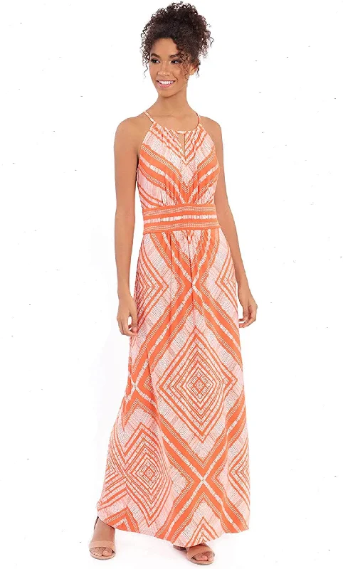 London Times T5766M - Keyhole Front Print Long Dress