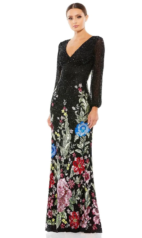 Mac Duggal 5542 - V-Neck Floral Beaded Evening Gown