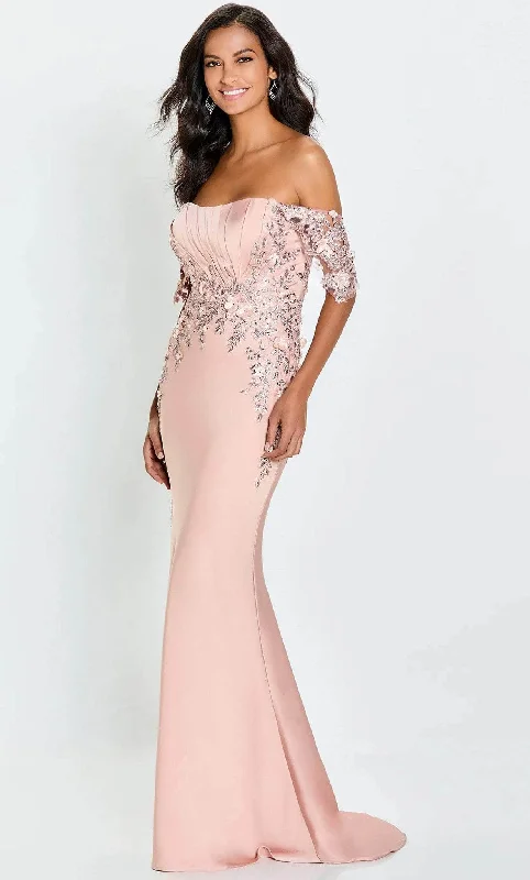 Montage by Mon Cheri M521 - Floral Embroidered Off-Shoulder Formal Gown