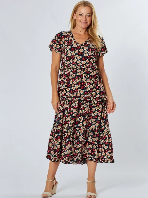 Printed Tier Dress - Black Floral 26997-S