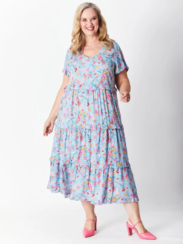 Printed Tier Dress - Blue Fleur 26997-S