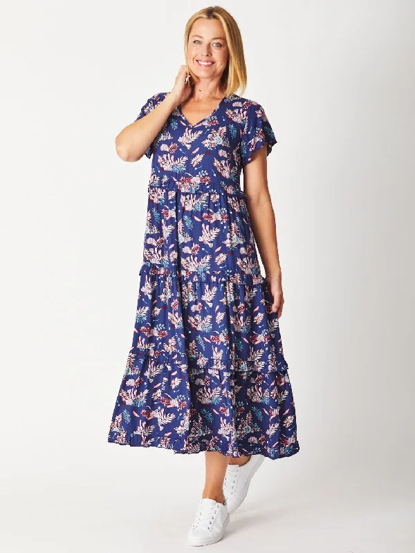 Printed Tier Dress - Navy Fleur 26997-S