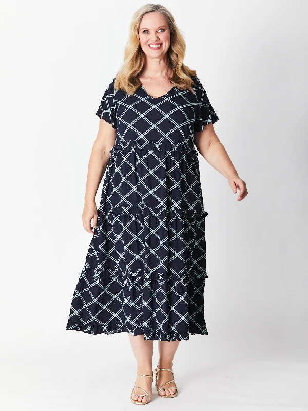 Printed Tier Dress - NAVY/MINT 26997-S