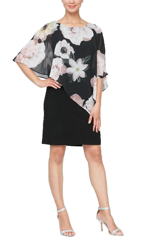 SLNY 9177470 - Floral Asymmetric Sheath Dress