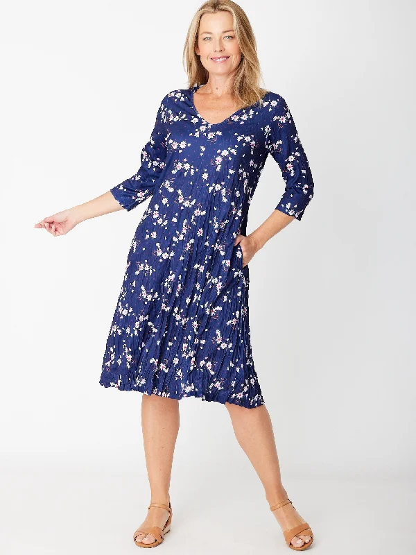 Stella Print 3/4 Sleeve Dress - Navy Ditzy 26613