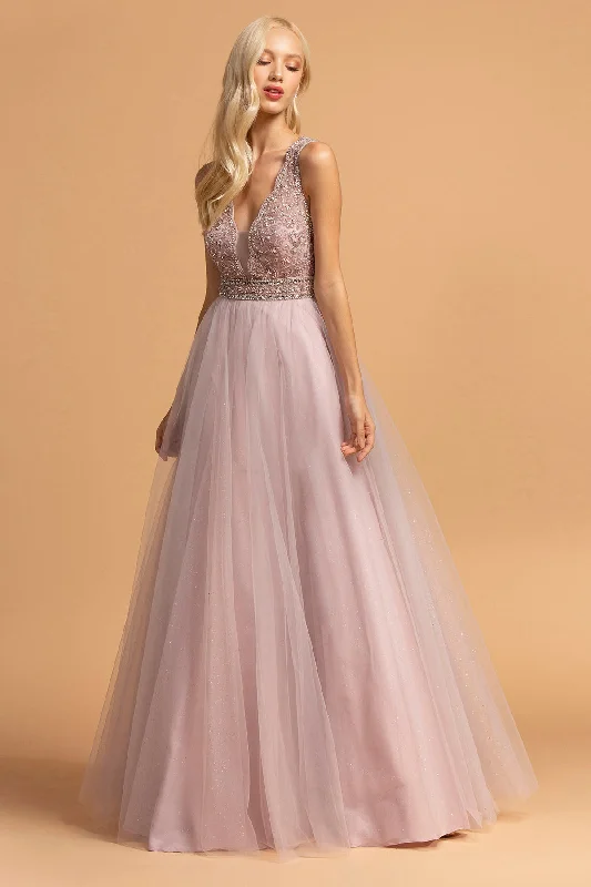 Aspeed Design -L2181 V Neck A Line Tulle Dress