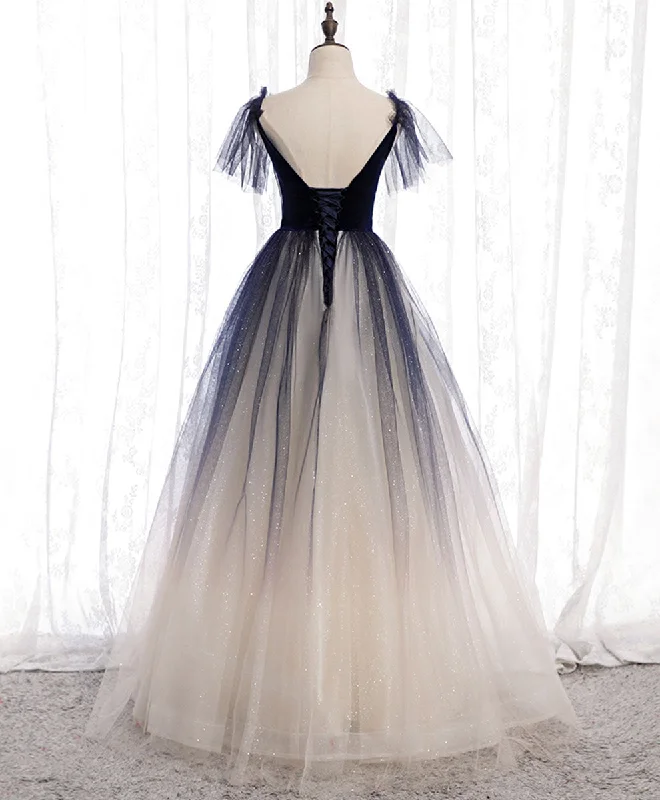 Blue Tulle Long Prom Dress Blue Tulle Formal Dress