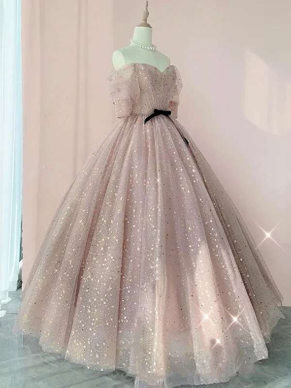 Champagne Tulle Long Prom Dress ,Tulle Lace Evening Dress