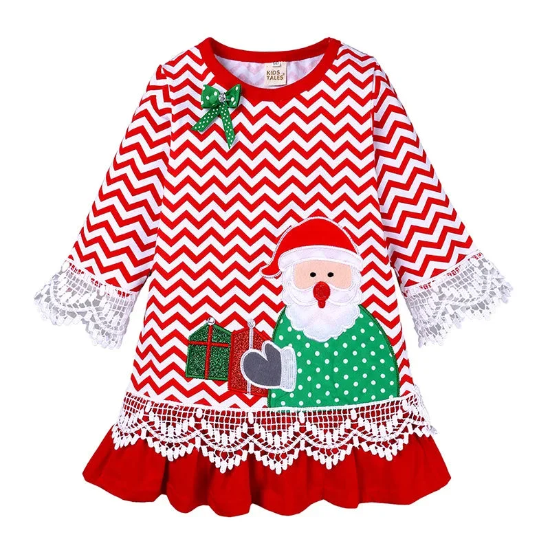 Christmas Kids Girls Dress for Baby Children Santa Claus Girl Lace Clothes Festival Red Costume Xmas Autumn Props 9M-6 Years