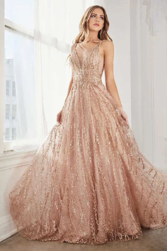 Clearance Sale Ball Gown With Layered Tulle And Glitter Lace Print by Cinderella Divine -C32CL