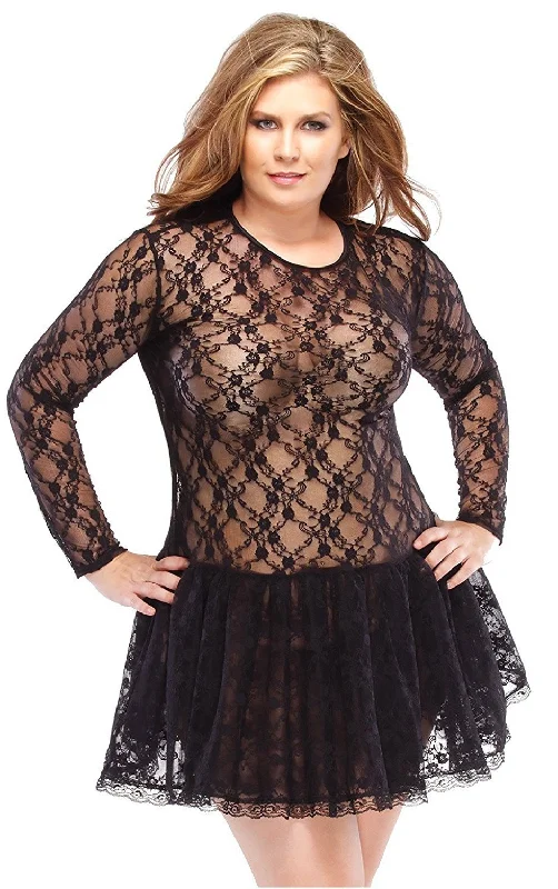 Women's Black Lace Long Sleeve Tutu Dress - Size S/M