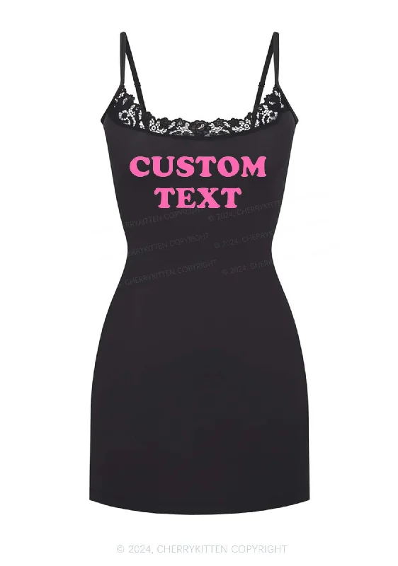 Custom Personalized Text Y2K Lace Slip Dress Cherrykitten