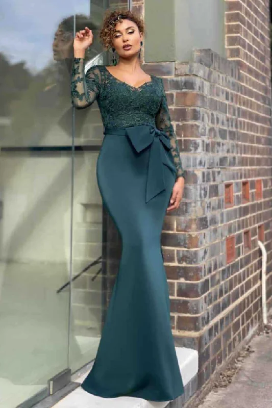 Elegant Long Sleeve Lace Evening Dress Mermaid V-Neck Online