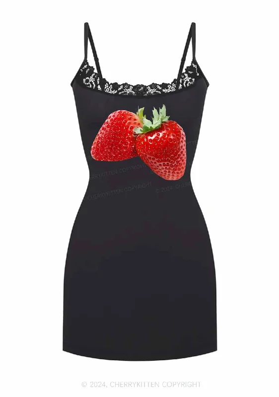 Pretty Strawberry Y2K Lace Slip Dress Cherrykitten