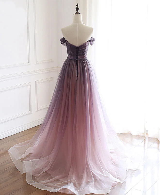 Simple Tulle Off Shoulder Long Prom Dress, Tulle Formal Dress