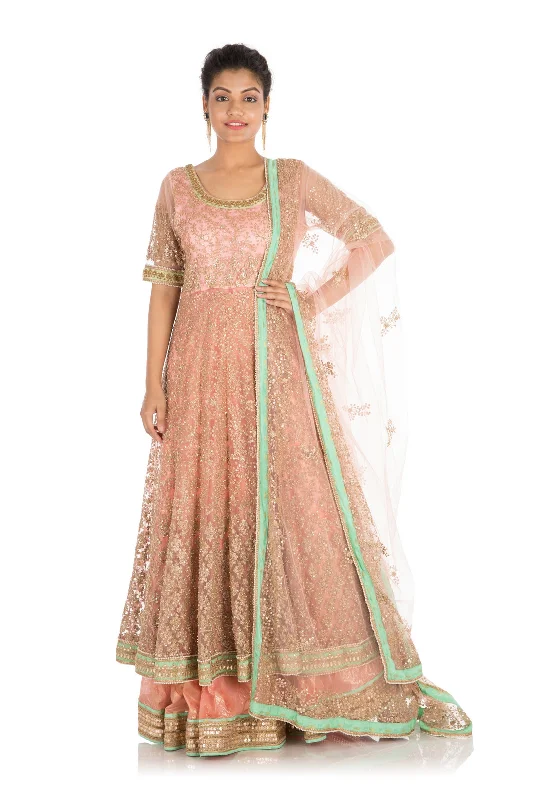 Full Hand Embroidered Pretty Peach Jacket Lehenga Set