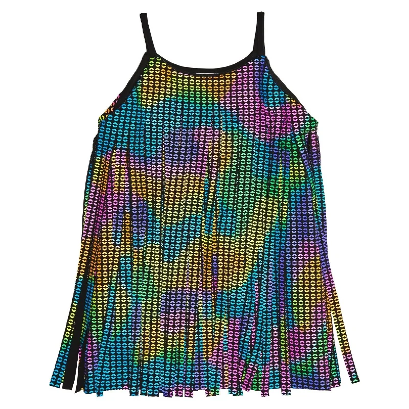 NEON SEQUIN PRINT FRINGE DRESS