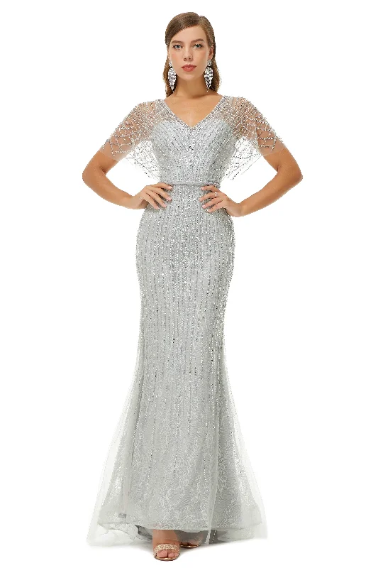 Mermaid Sequins Beading V-neck Corset Prom Dresses outfit