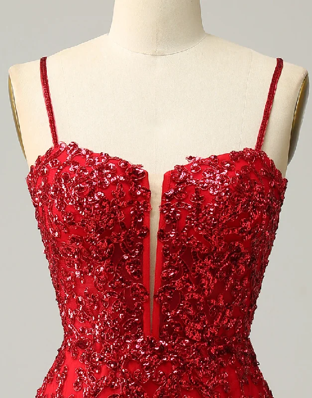 Red Sheath Corset Back Short Sequin Homecoming Dress