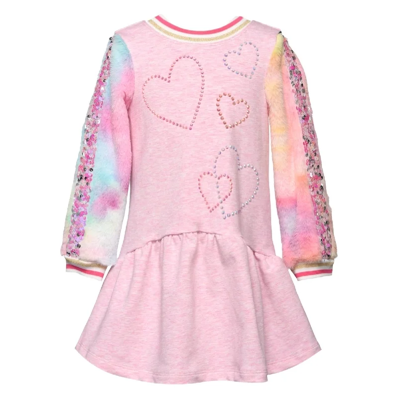 HEART DRESS W/ SEQUIN FAUX FUR SLEEVES