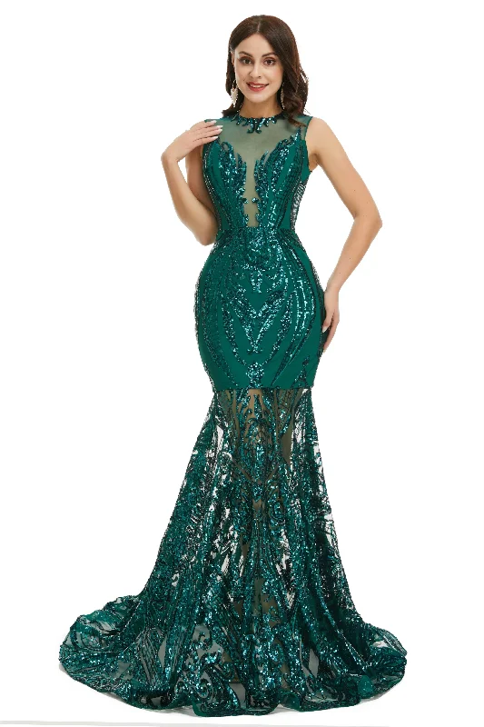 Sequins Sleeveless Floor Length Crew Neck Corset Prom Dresses outfit