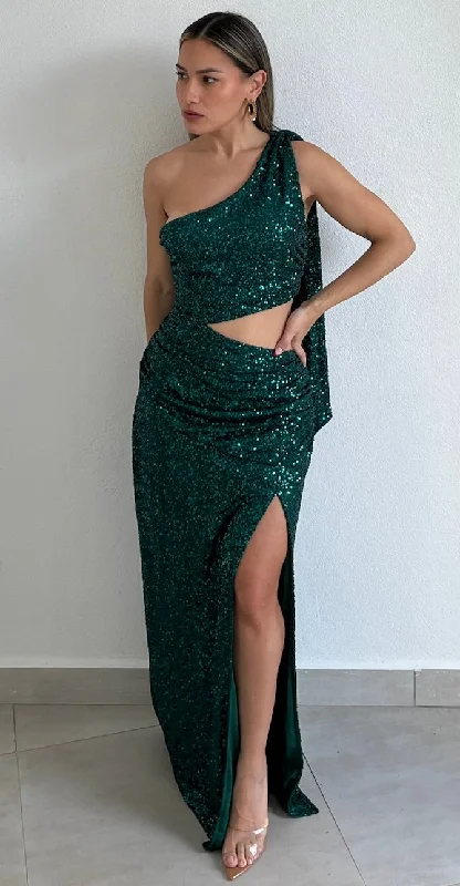 Taking a Shine One-Shoulder Sequins Long Dress