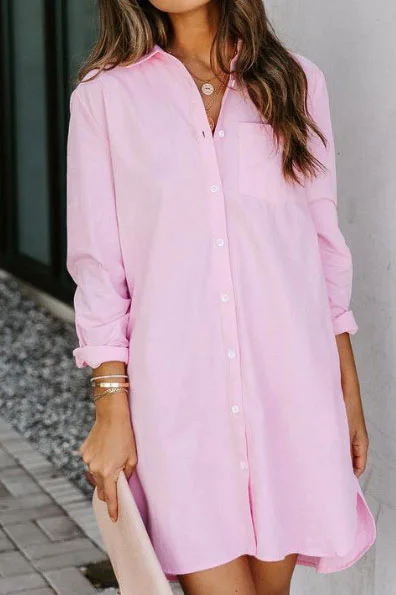 Fashion Short Pink Shirt Dress