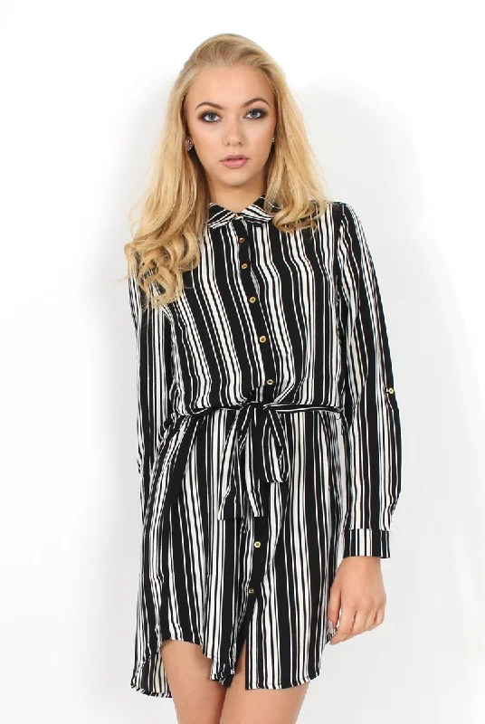 Jaime Black and White Striped Shirt Dress