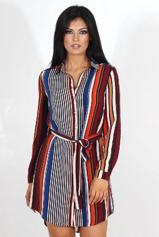 Lorda Wine Stripe Shirt Dress