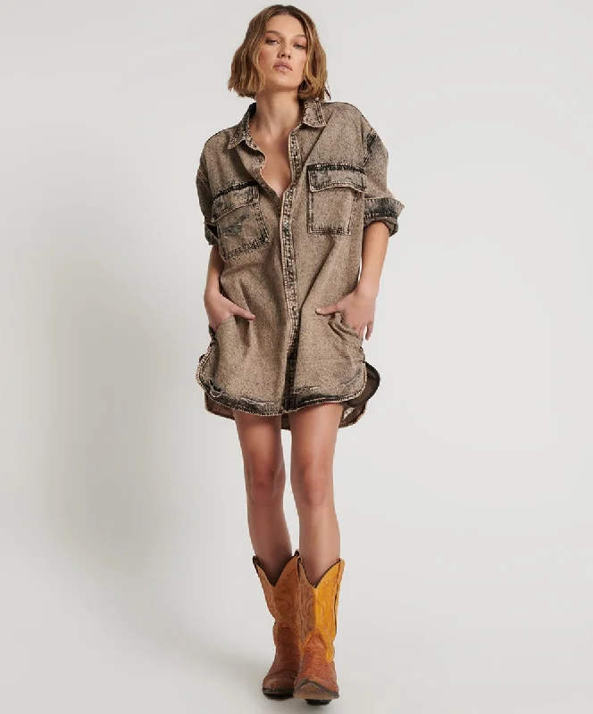 One Teaspoon Rust Denim Shirt Dress