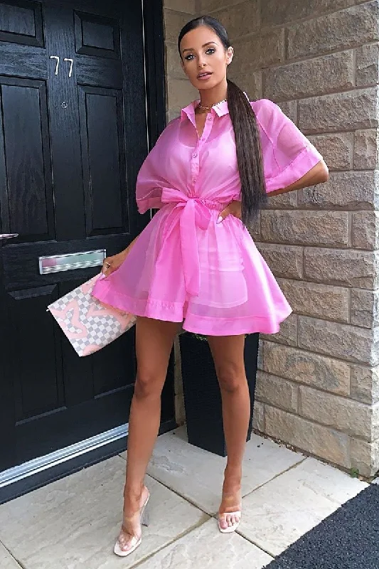 Pink Organza Shirt Slip Insert Dress - Nickie