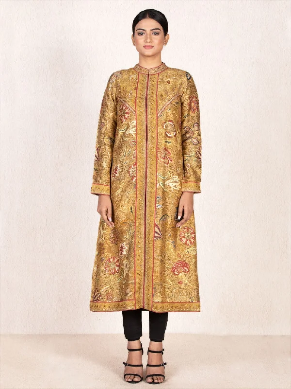 RI Ritu Kumar Ochre & Beige Embroidered Jacket