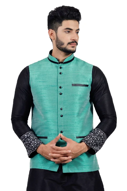 Saris and Things Darkcyan Nehru Jacket for Men