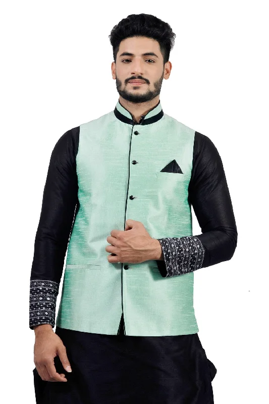 Saris and Things Light Green Nehru Jacket for Men